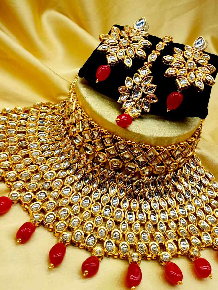 Red Alloy Bridal Wear Kundan Necklace