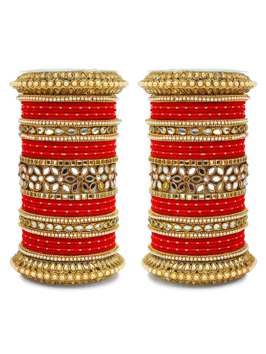 Red Alloy Festival Wear Kundan Bangles