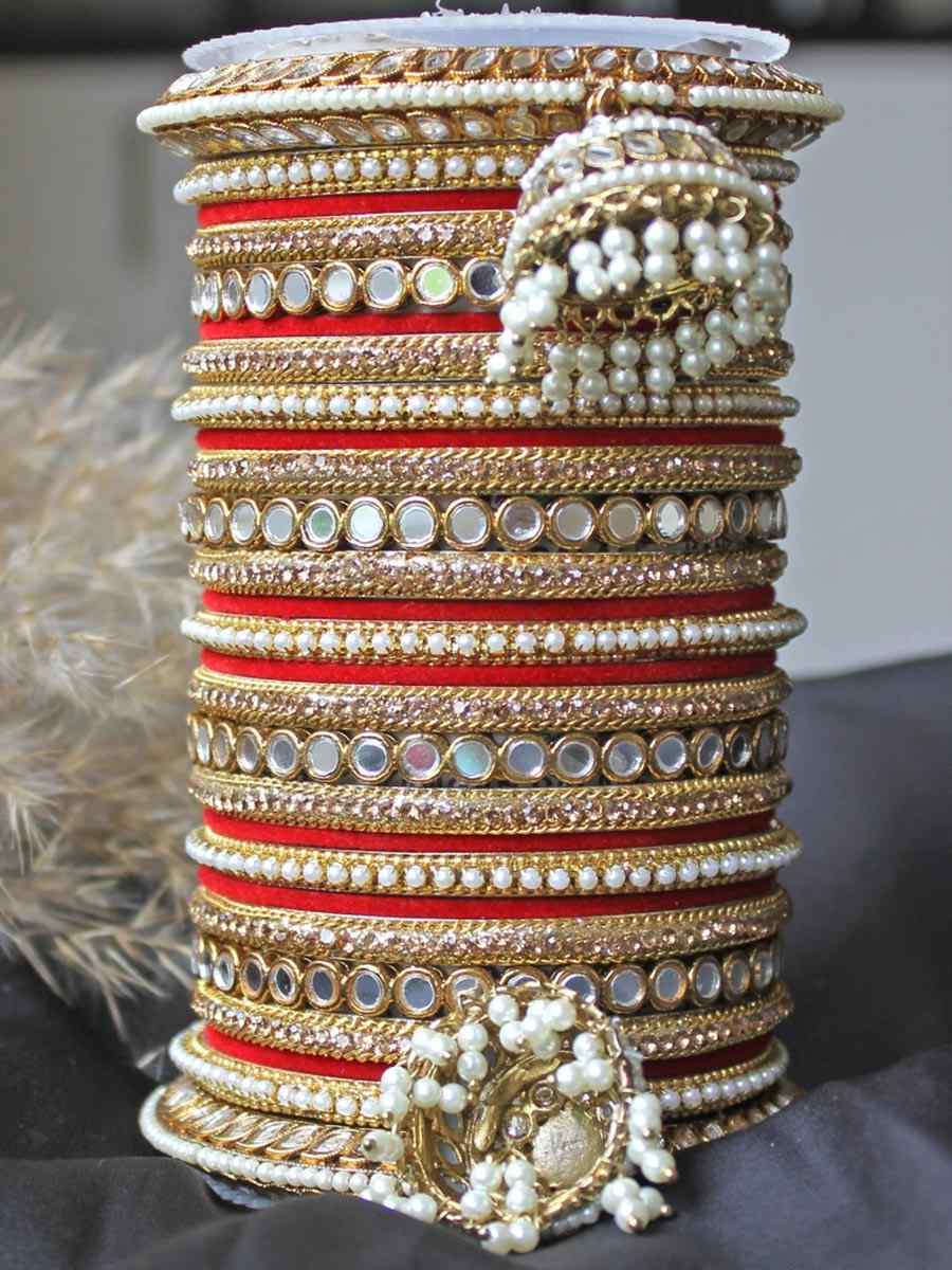 Red Alloy Festival Wear Kundan Bangles