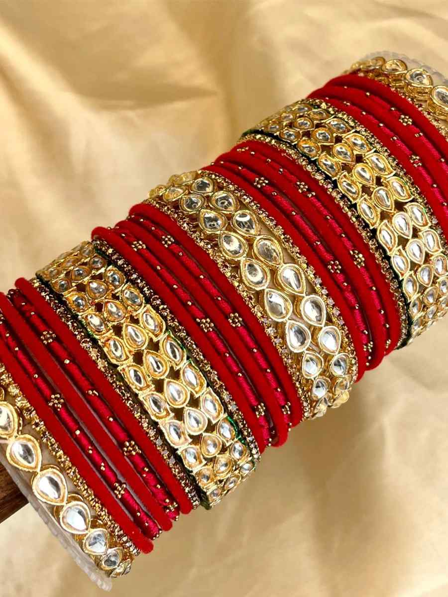 Red Alloy Festival Wear Kundan Bangles