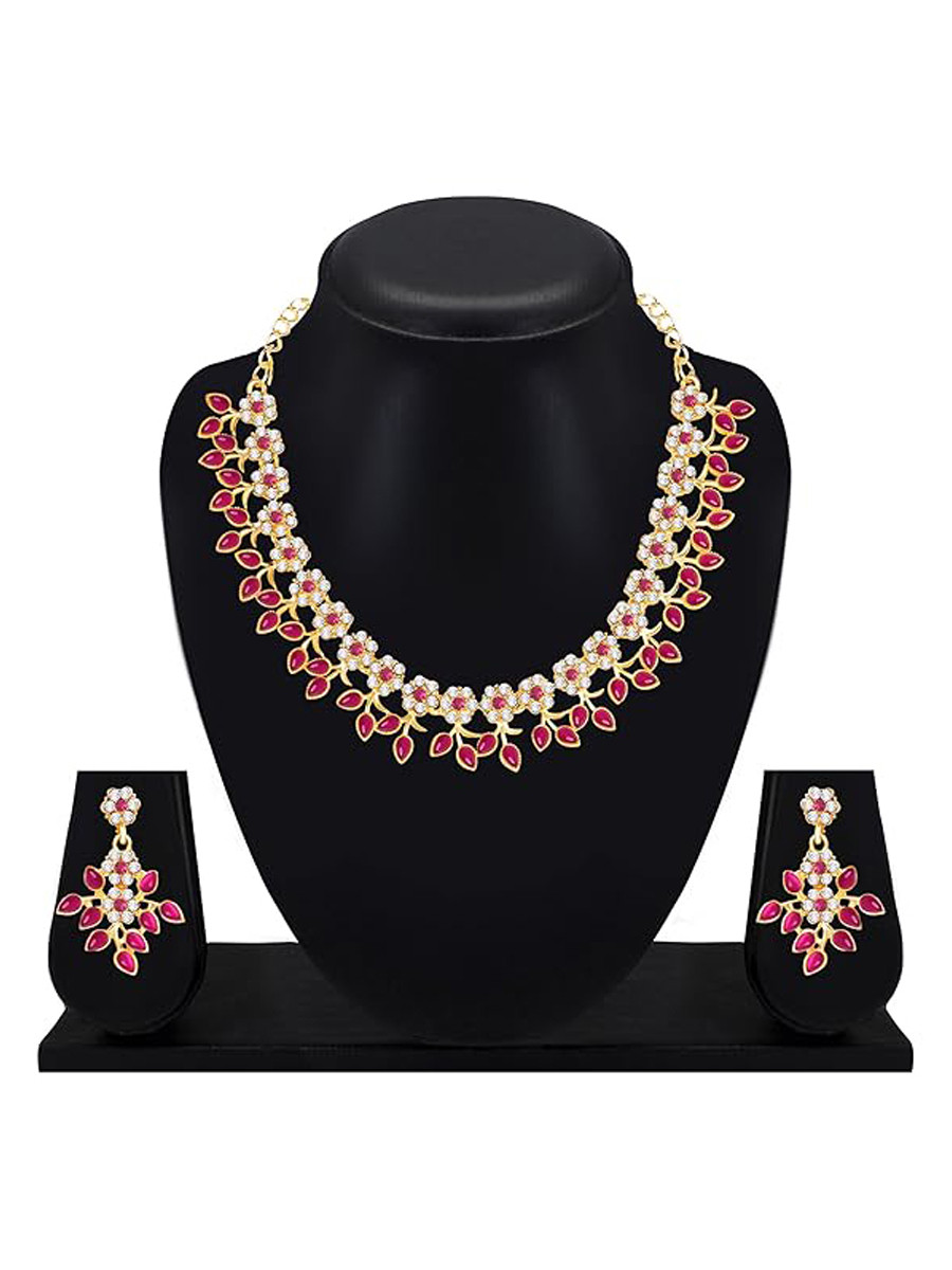 Red Alloy Festival Wear Kundan Necklace