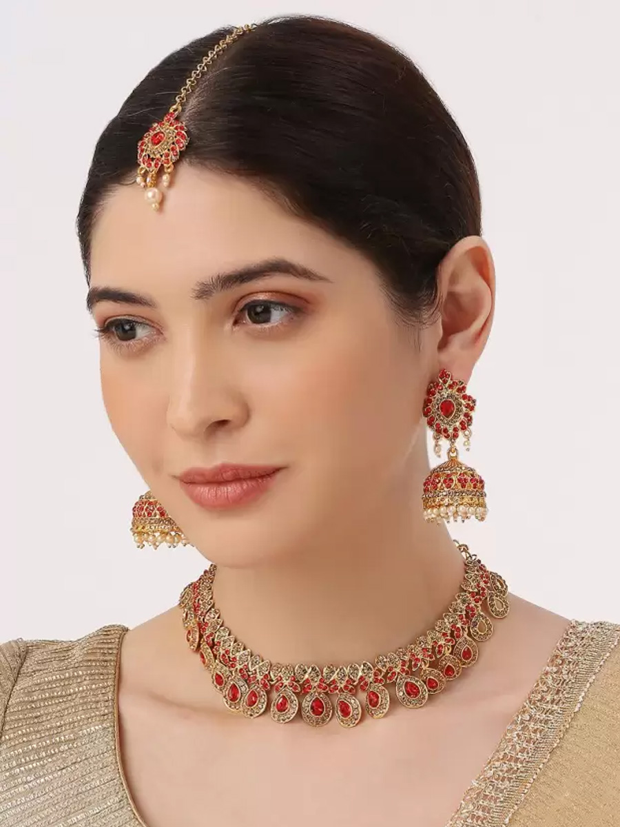 Red Alloy Festival Wear Kundan Necklace