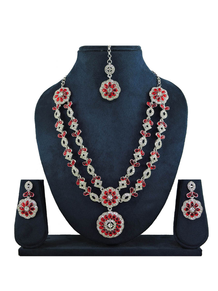 Red Alloy Festival Wear Kundan Necklace