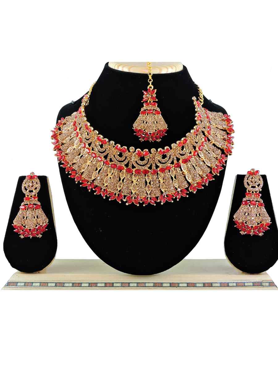 Red Alloy Festival Wear Kundan Necklace