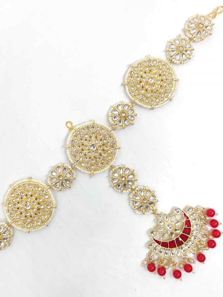 Red Alloy Wedding Wear Kundan Necklace