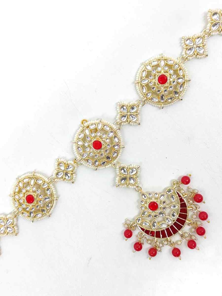 Red Alloy Wedding Wear Kundan Necklace