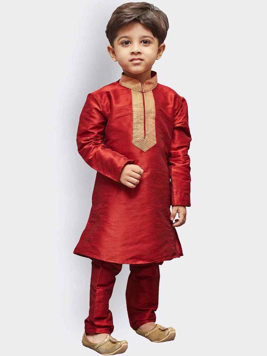 Red Art Dupion Zardosi Festival Kurta Pyjama Boys Wear