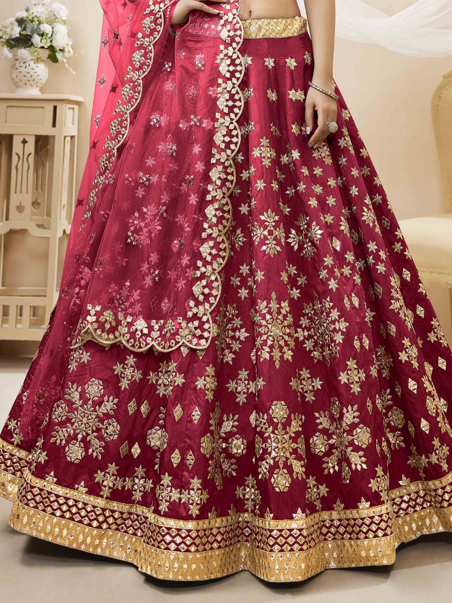 Red Art Silk Embroidered Bridesmaid Wedding Heavy Border Lehenga Choli