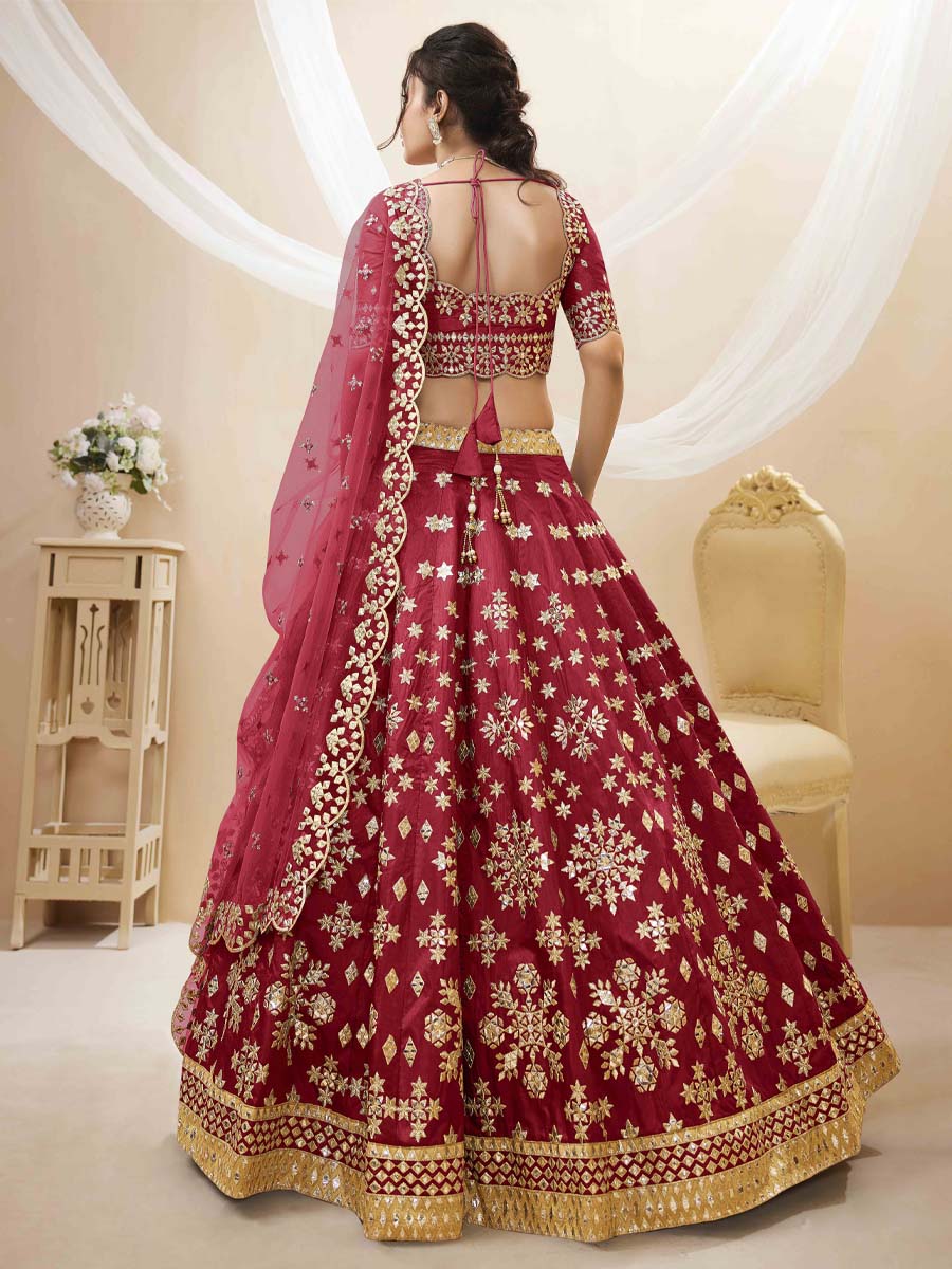 Red Art Silk Embroidered Bridesmaid Wedding Heavy Border Lehenga Choli