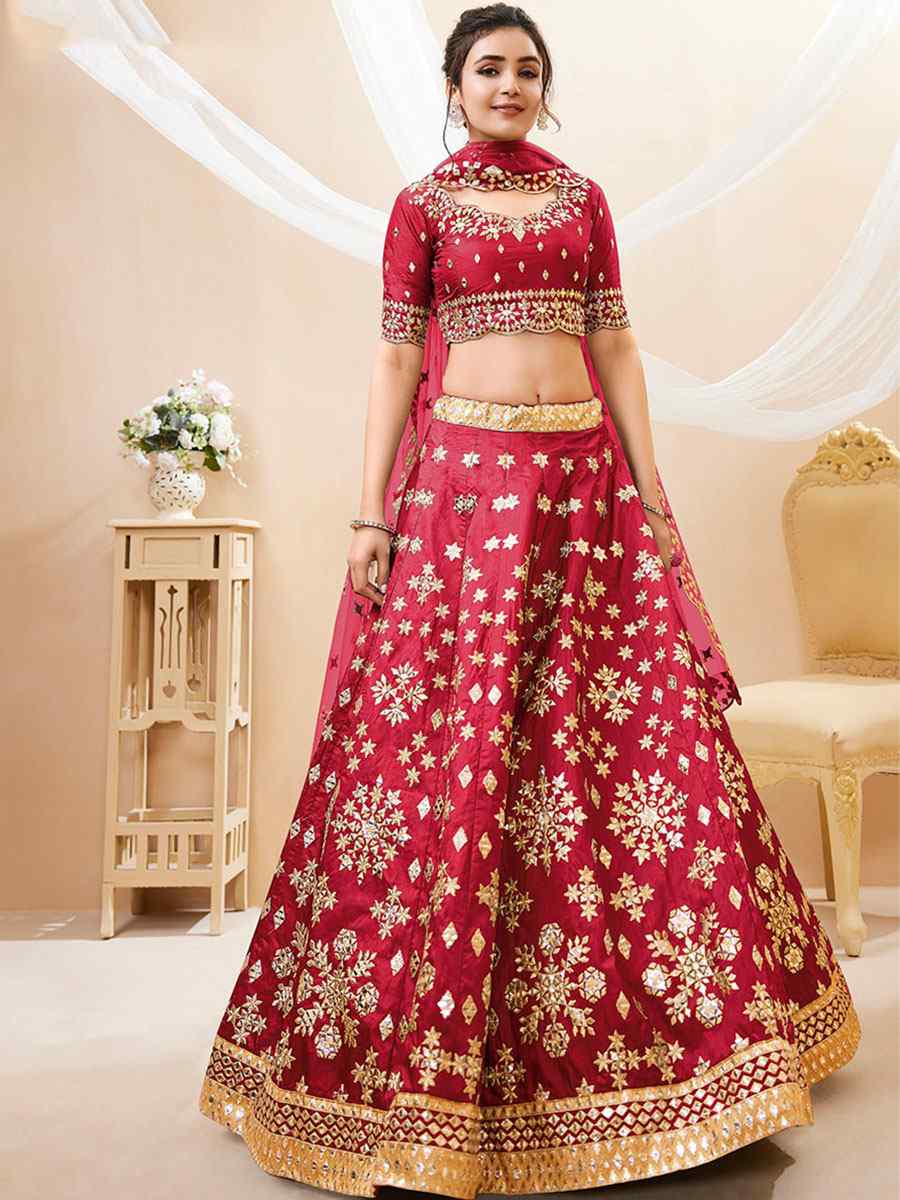 Red Art Silk Embroidered Bridesmaid Wedding Heavy Border Lehenga Choli
