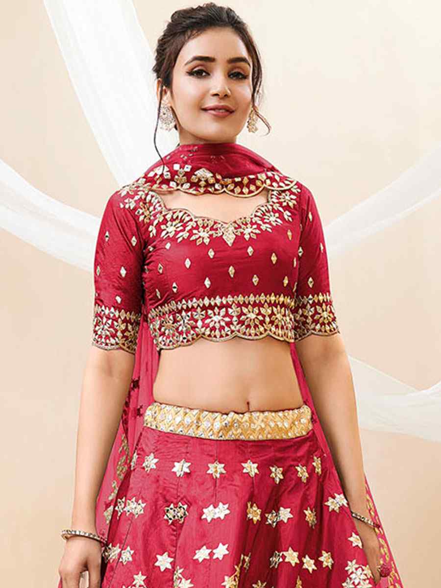 Red Art Silk Embroidered Bridesmaid Wedding Heavy Border Lehenga Choli