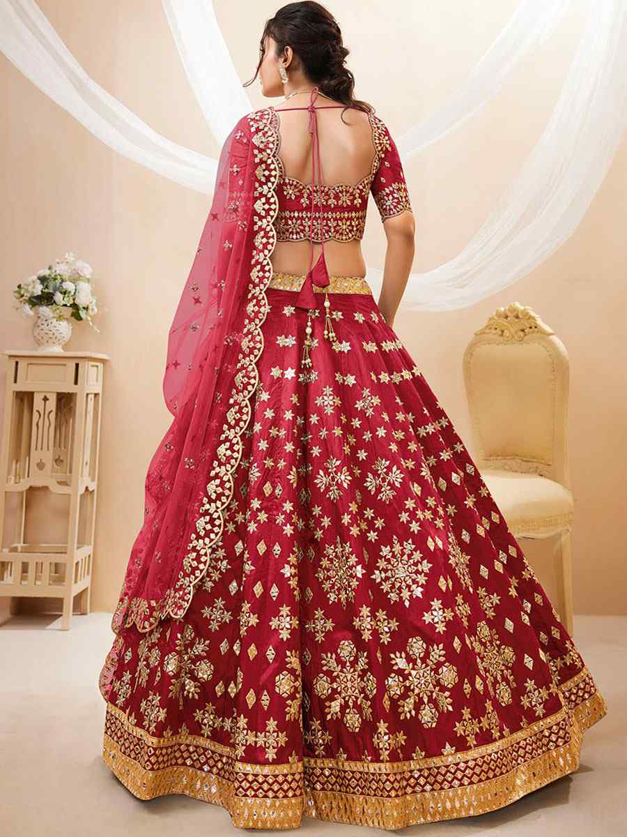 Red Art Silk Embroidered Bridesmaid Wedding Heavy Border Lehenga Choli