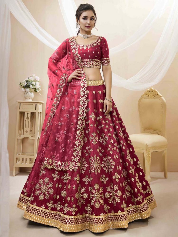 Red Art Silk Embroidered Bridesmaid Wedding Heavy Border Lehenga Choli