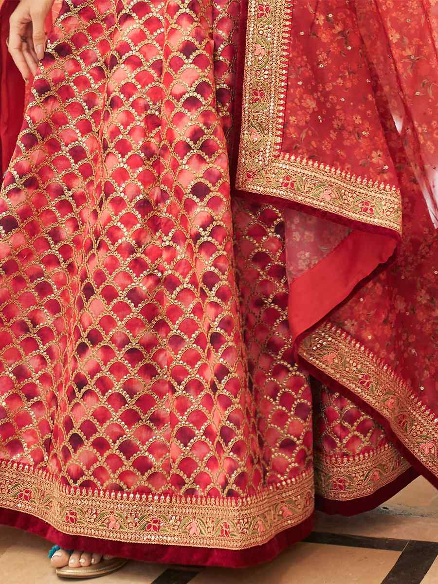 Red Art Silk Embroidered Engagement Wedding Heavy Border Lehenga Choli