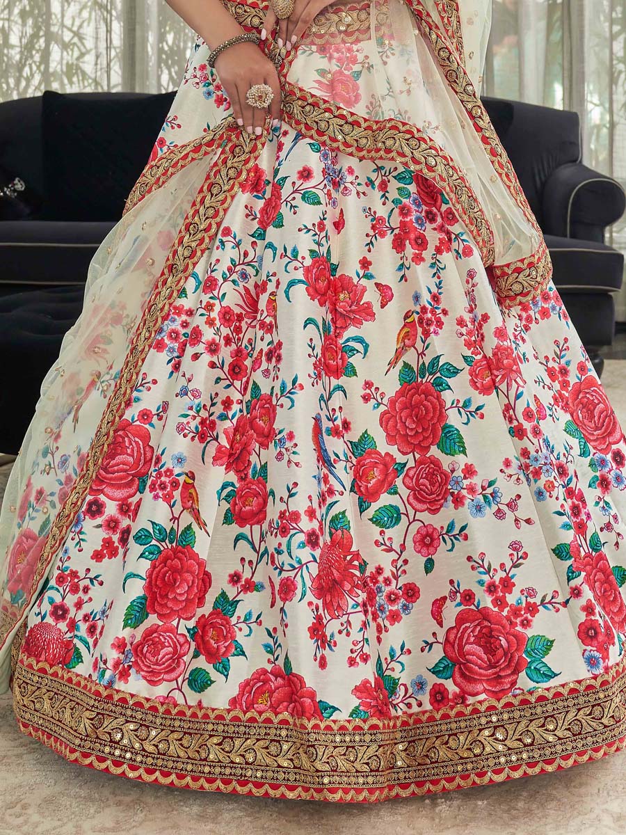 Red Art Silk Embroidered Festival Wedding Circular Lehenga Choli