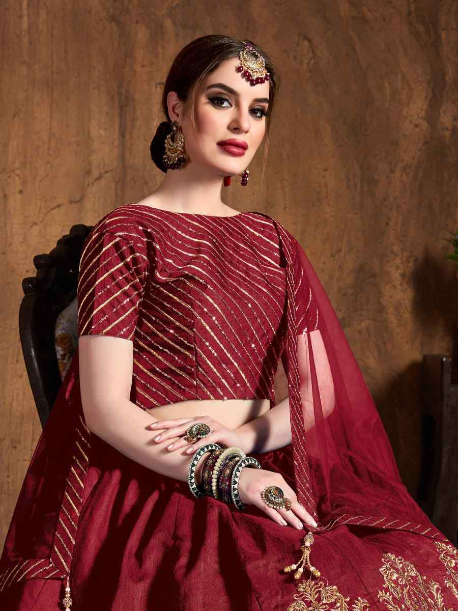 Red Art Silk Embroidered Wedding Reception Festival Heavy Border Lehenga Choli