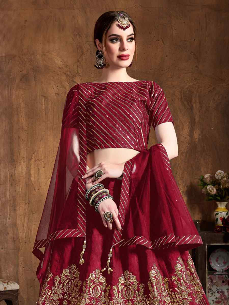 Red Art Silk Embroidered Wedding Reception Festival Heavy Border Lehenga Choli