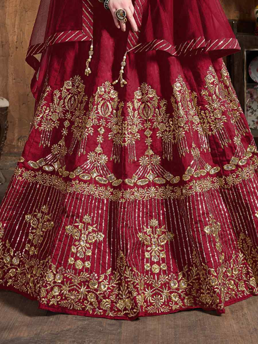 Red Art Silk Embroidered Wedding Reception Festival Heavy Border Lehenga Choli