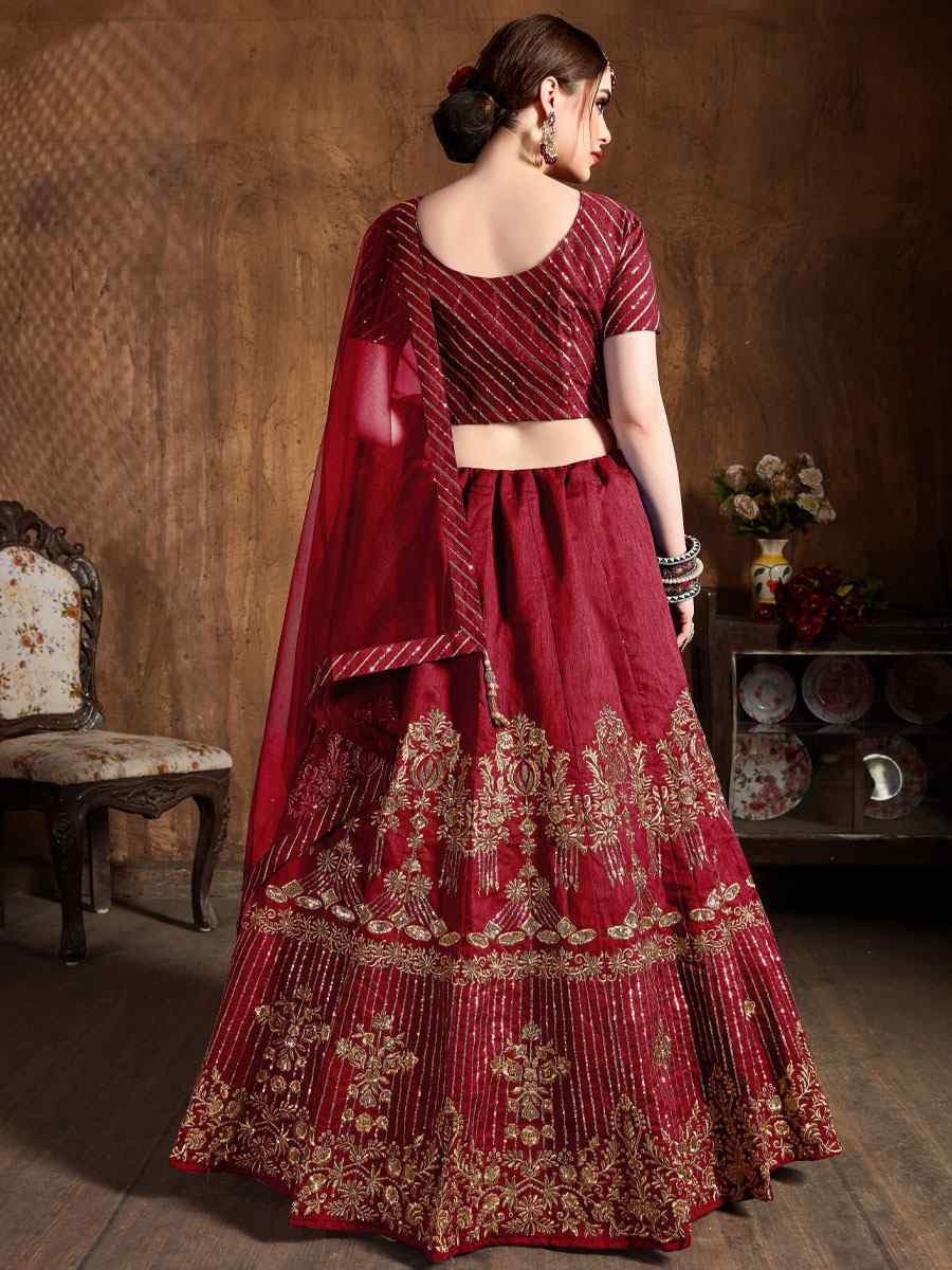 Red Art Silk Embroidered Wedding Reception Festival Heavy Border Lehenga Choli