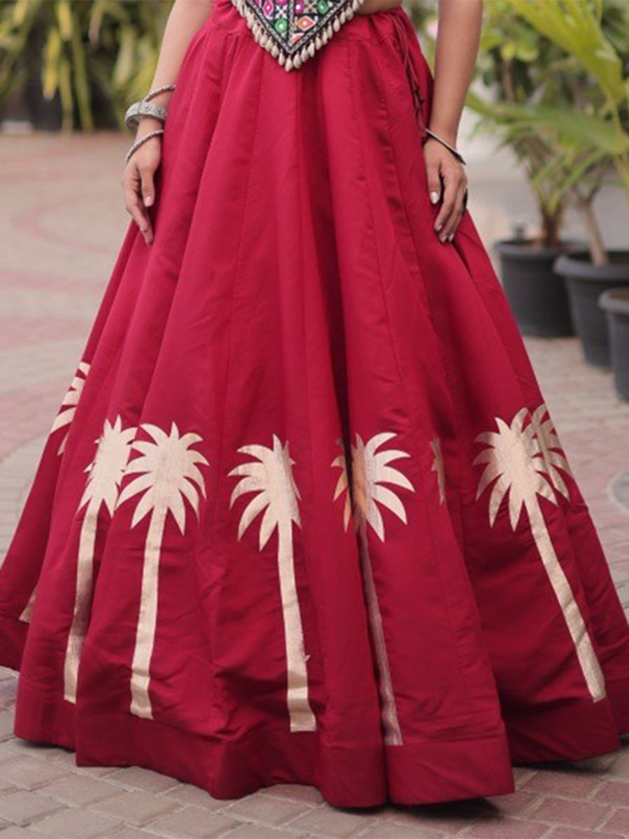 Red Art Silk Embroidery Wedding Reception Festival Party Wear Circular Lehenga Choli