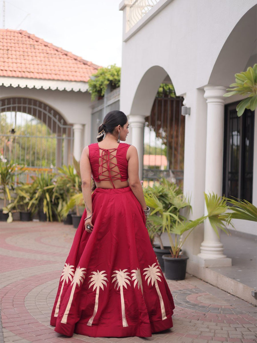 Red Art Silk Embroidery Wedding Reception Festival Party Wear Circular Lehenga Choli