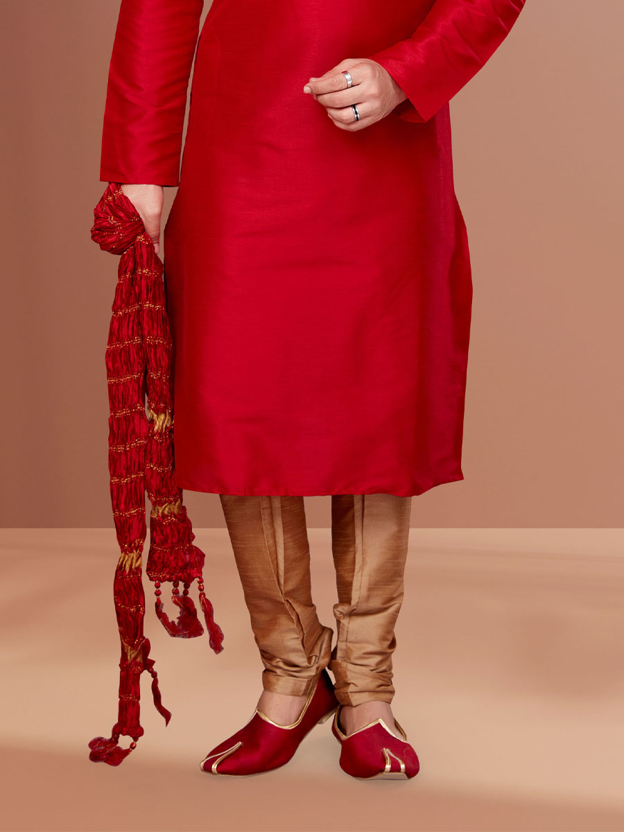 Red Banarasi Dhupion Woven Festival Kurta