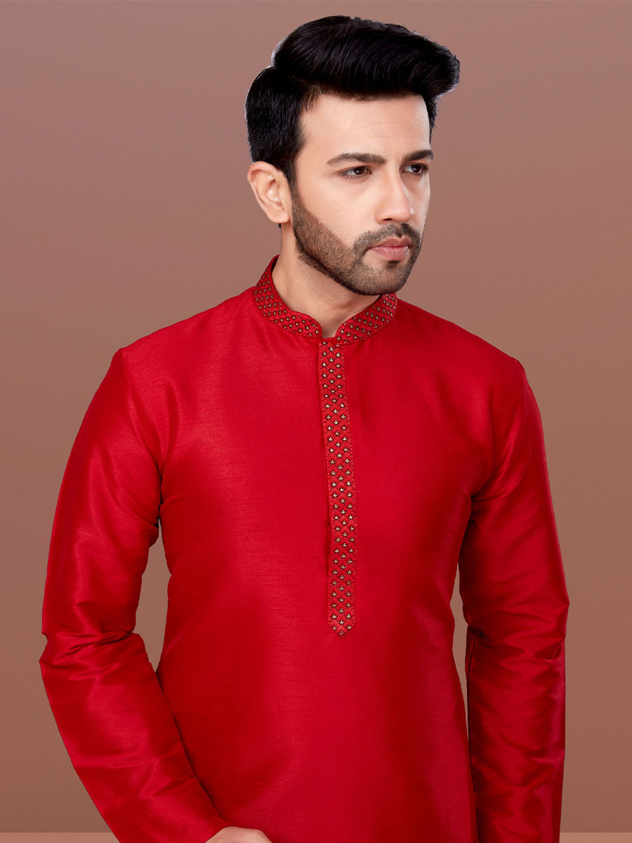 Red Banarasi Dhupion Woven Festival Kurta