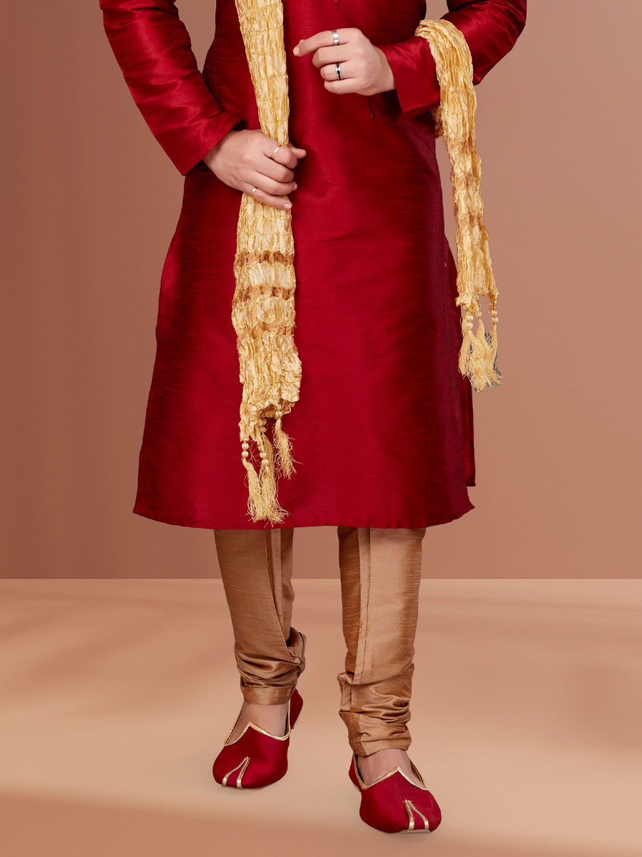 Red Banarasi Dhupion Woven Festival Kurta