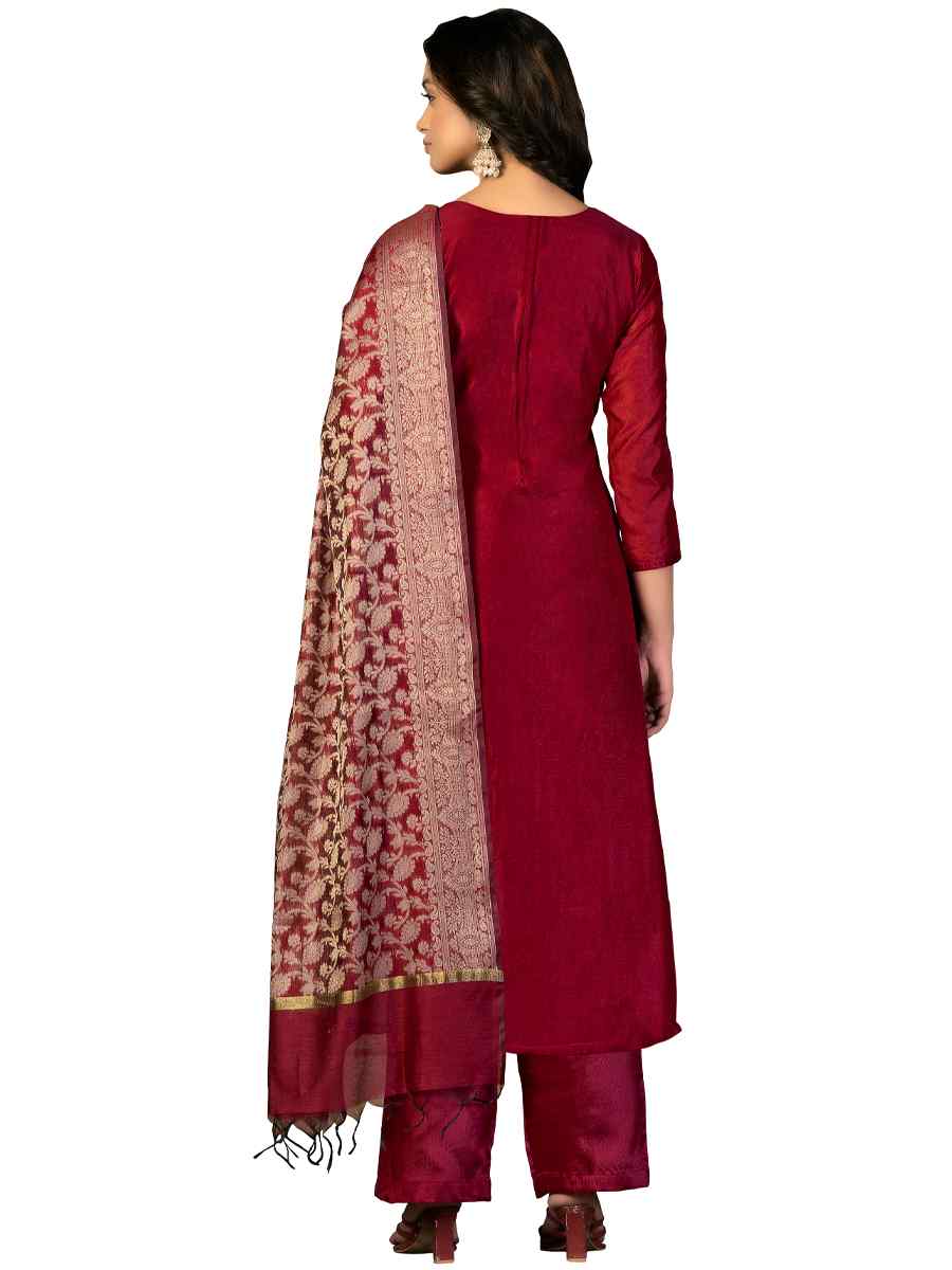 Red Banarasi Jacquard Handwoven Casual Festival Pant Salwar Kameez