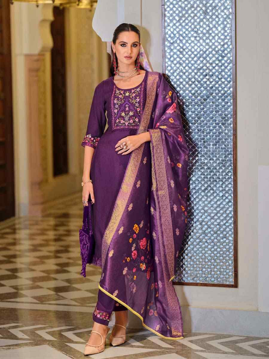Red Banarasi Jacquard Silk Embroidered Festival Mehendi Ready Pant Salwar Kameez