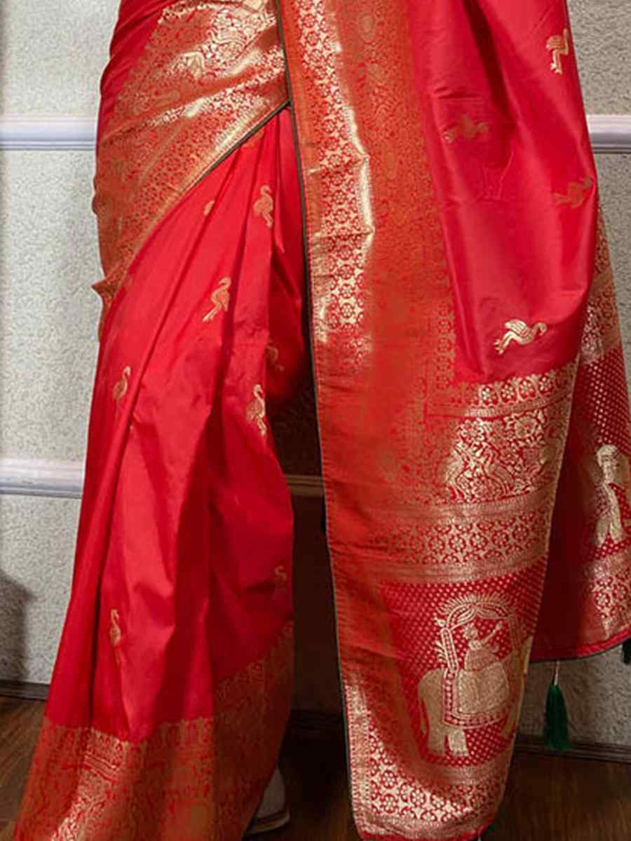 Red Banarasi Silk Handwoven Festival Wedding Fancy Heavy Border Saree