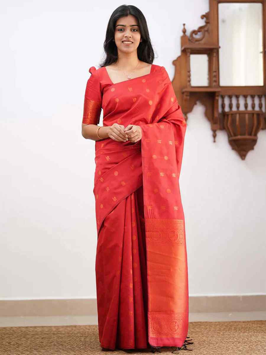 Red Banarasi Silk Handwoven Festival Wedding Fancy Heavy Border Saree