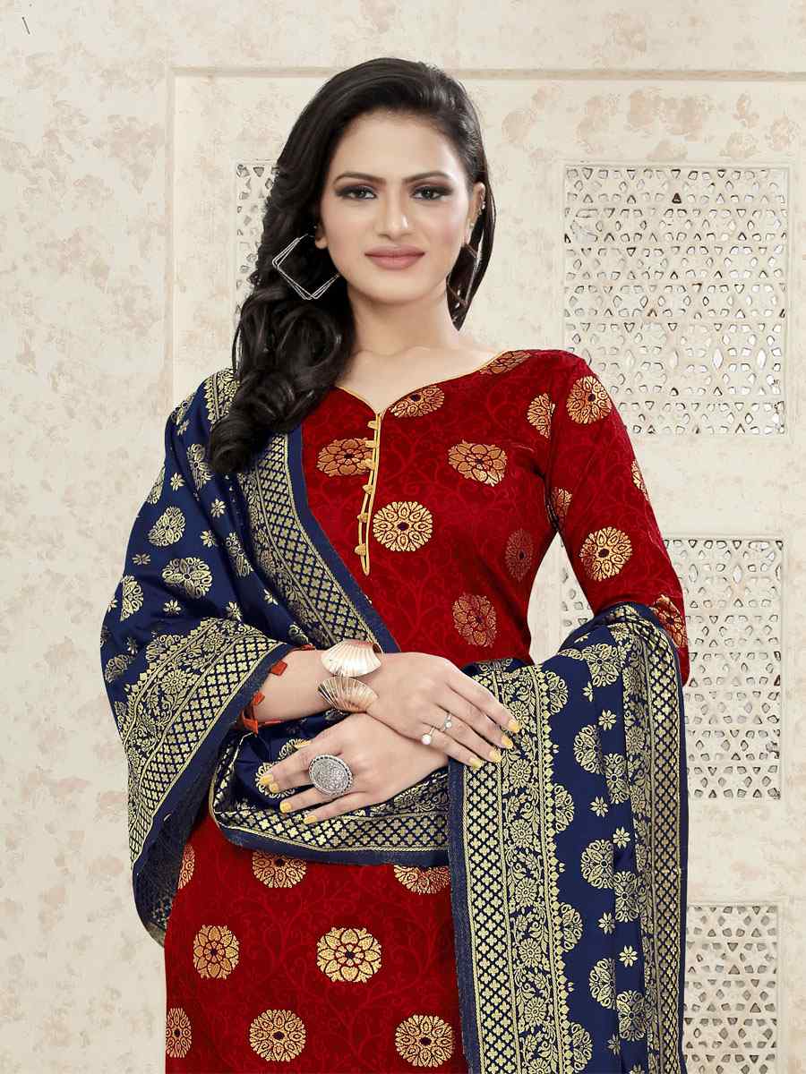 Red Banarasi Silk Handwoven Wedding Festival Churidar Salwar Kameez
