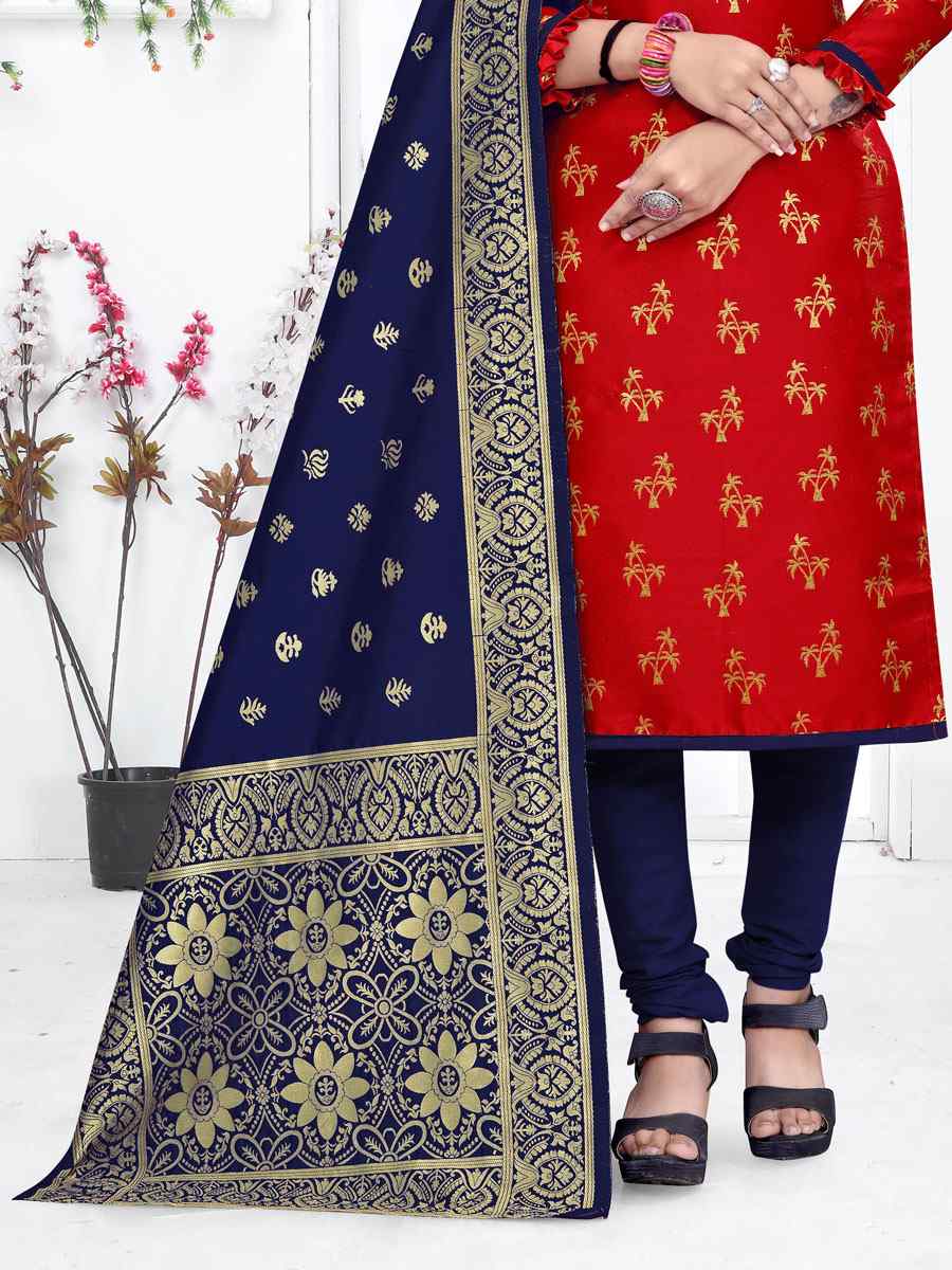 Red Banarasi Silk Handwoven Wedding Festival Churidar Salwar Kameez