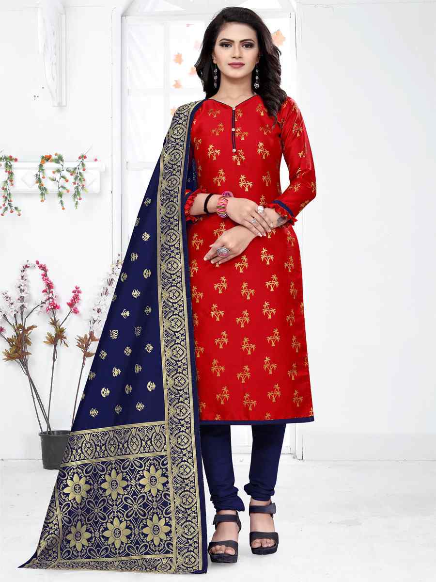 Red Banarasi Silk Handwoven Wedding Festival Churidar Salwar Kameez