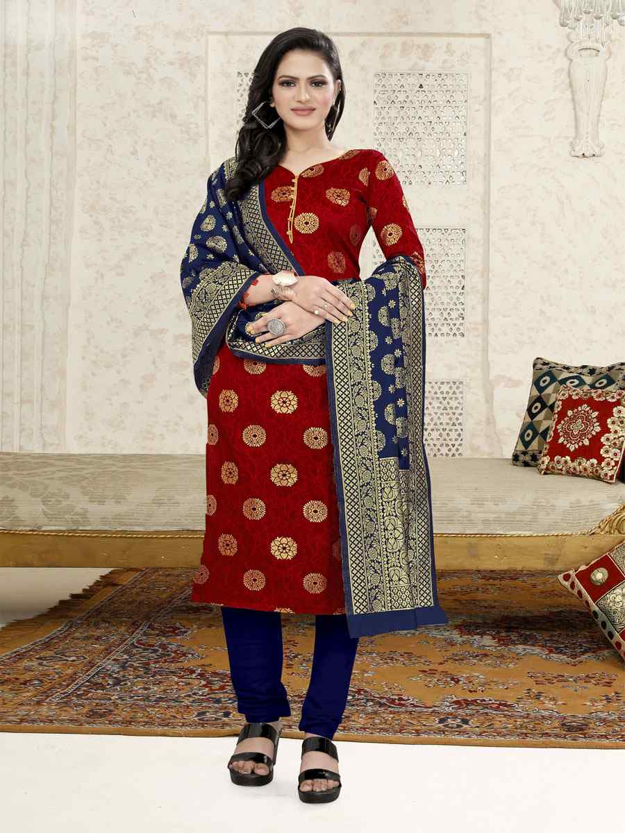 Red Banarasi Silk Handwoven Wedding Festival Churidar Salwar Kameez