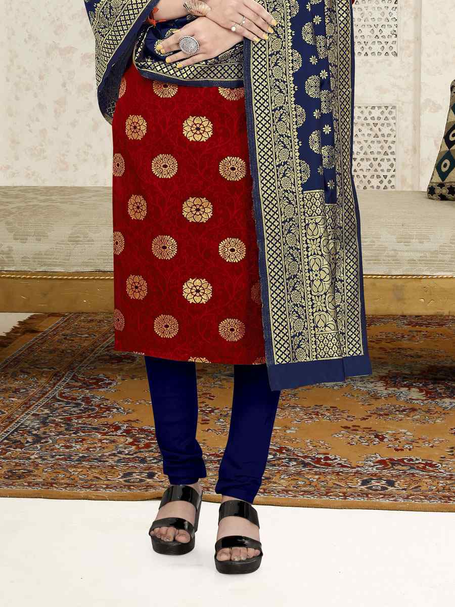 Red Banarasi Silk Handwoven Wedding Festival Churidar Salwar Kameez