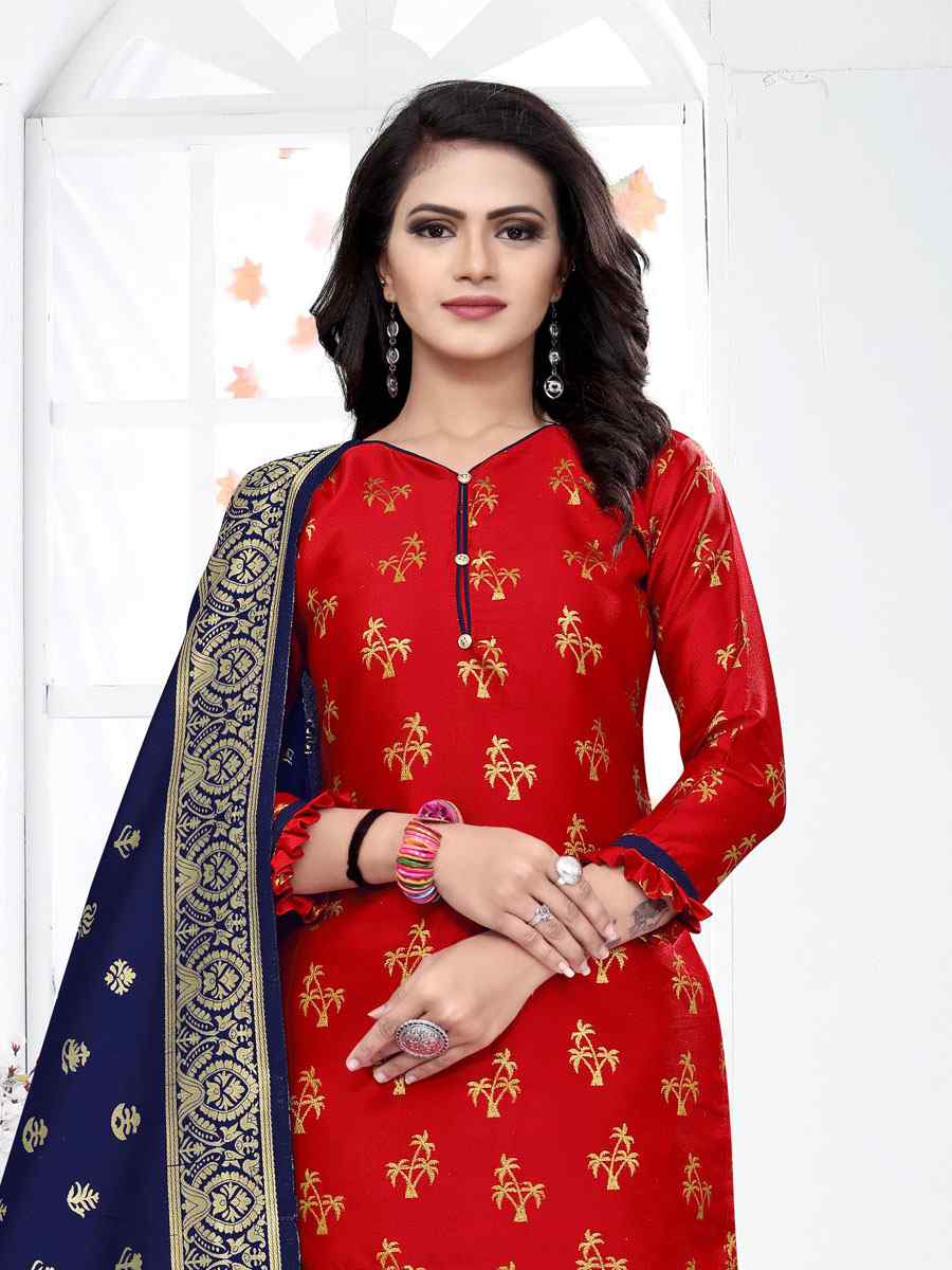 Red Banarasi Silk Handwoven Wedding Festival Churidar Salwar Kameez