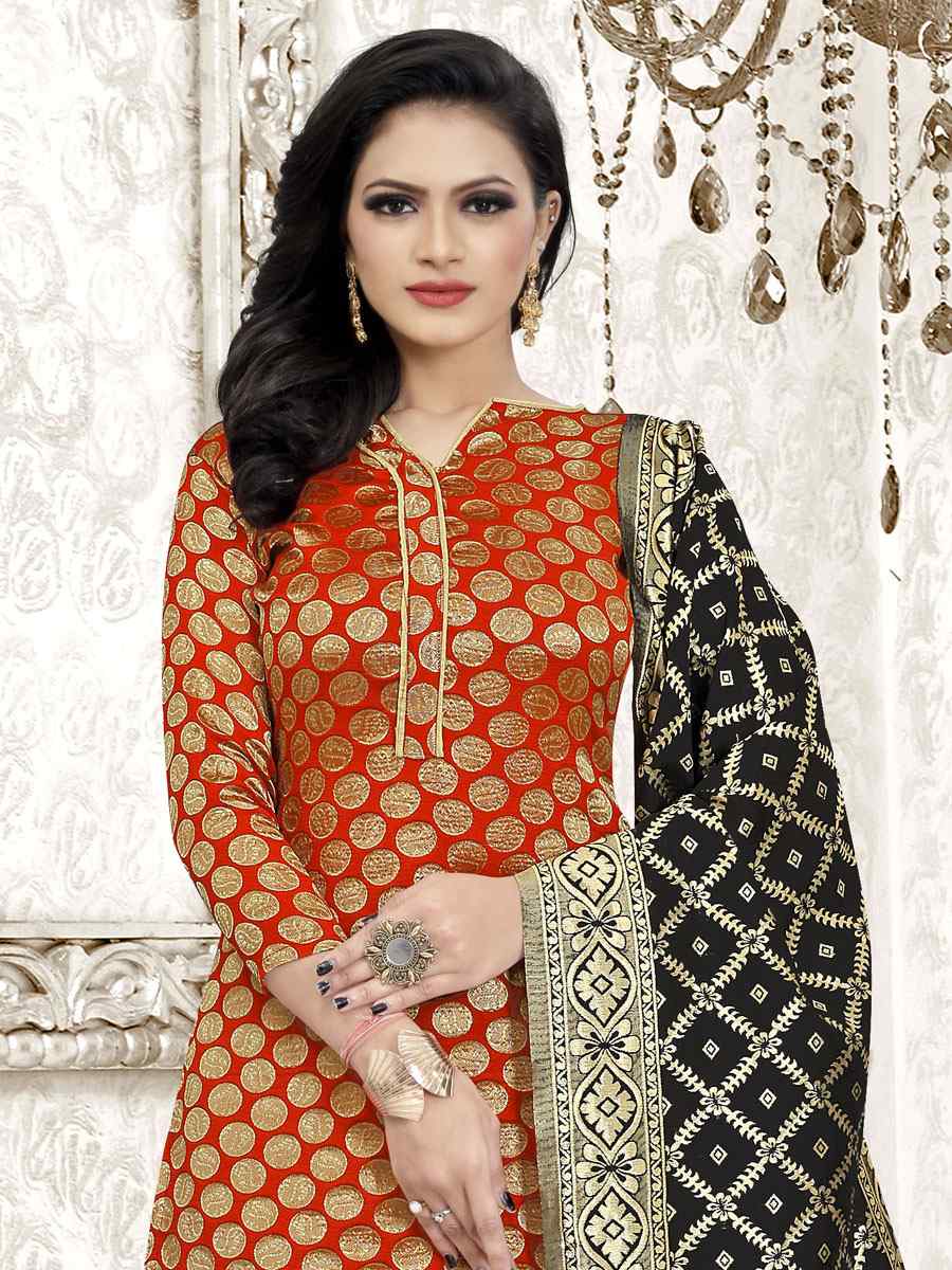 Red Banarasi Silk Handwoven Wedding Festival Churidar Salwar Kameez
