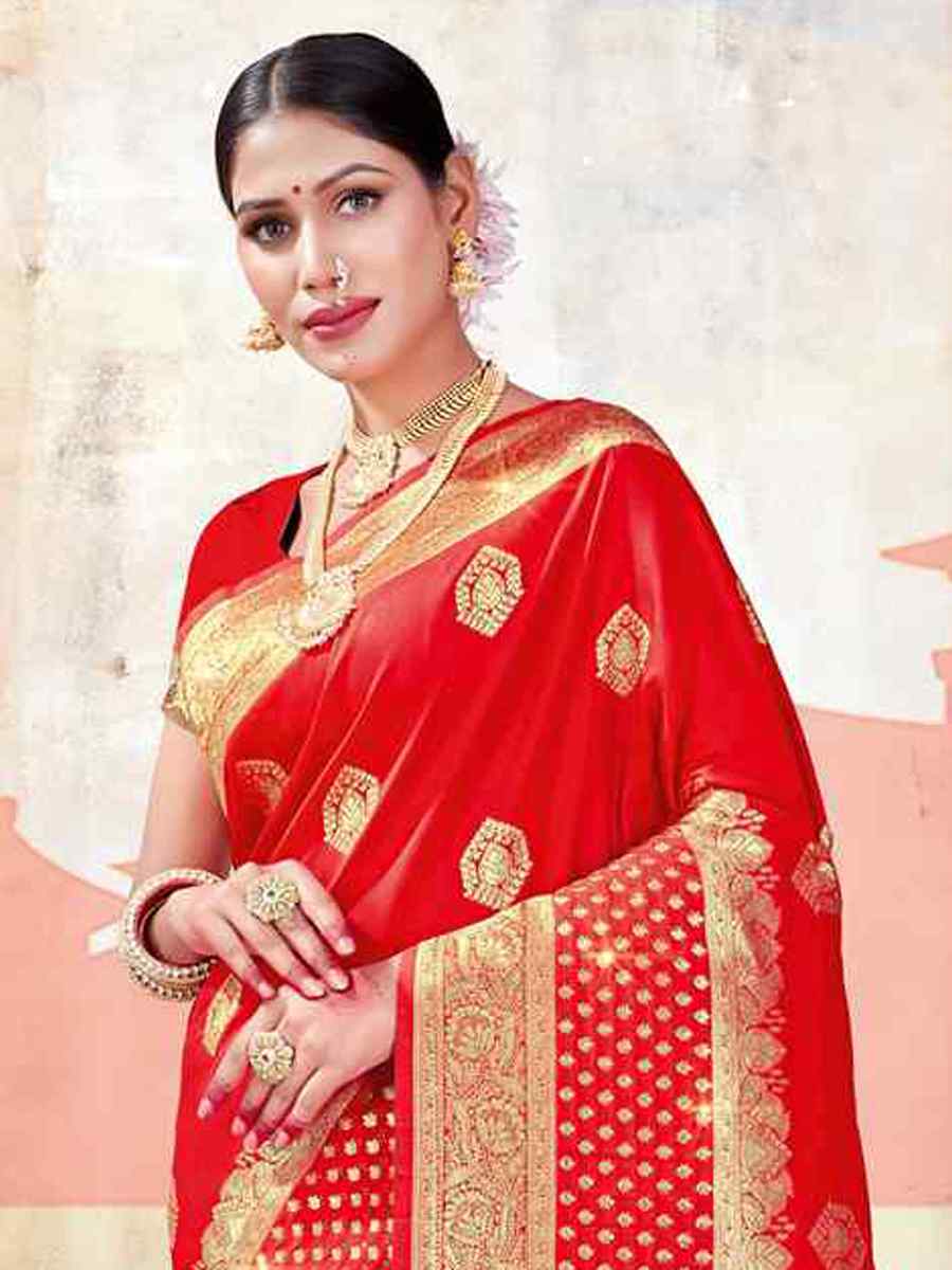 Red Banarasi Silk Handwoven Wedding Festival Heavy Border Saree