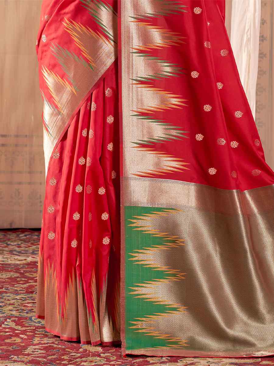 Red Banarasi Silk Handwoven Wedding Festival Heavy Border Saree