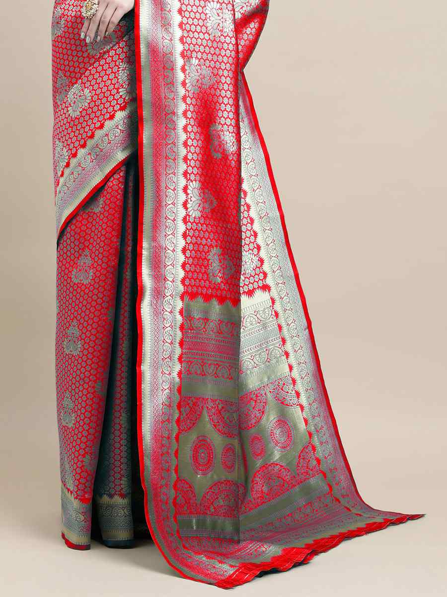 Red Banarasi Silk Handwoven Wedding Festival Heavy Border Saree