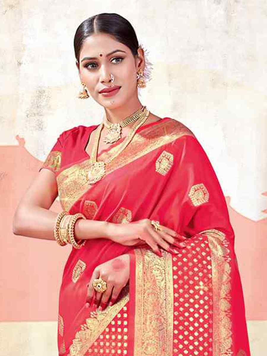 Red Banarasi Silk Handwoven Wedding Festival Heavy Border Saree