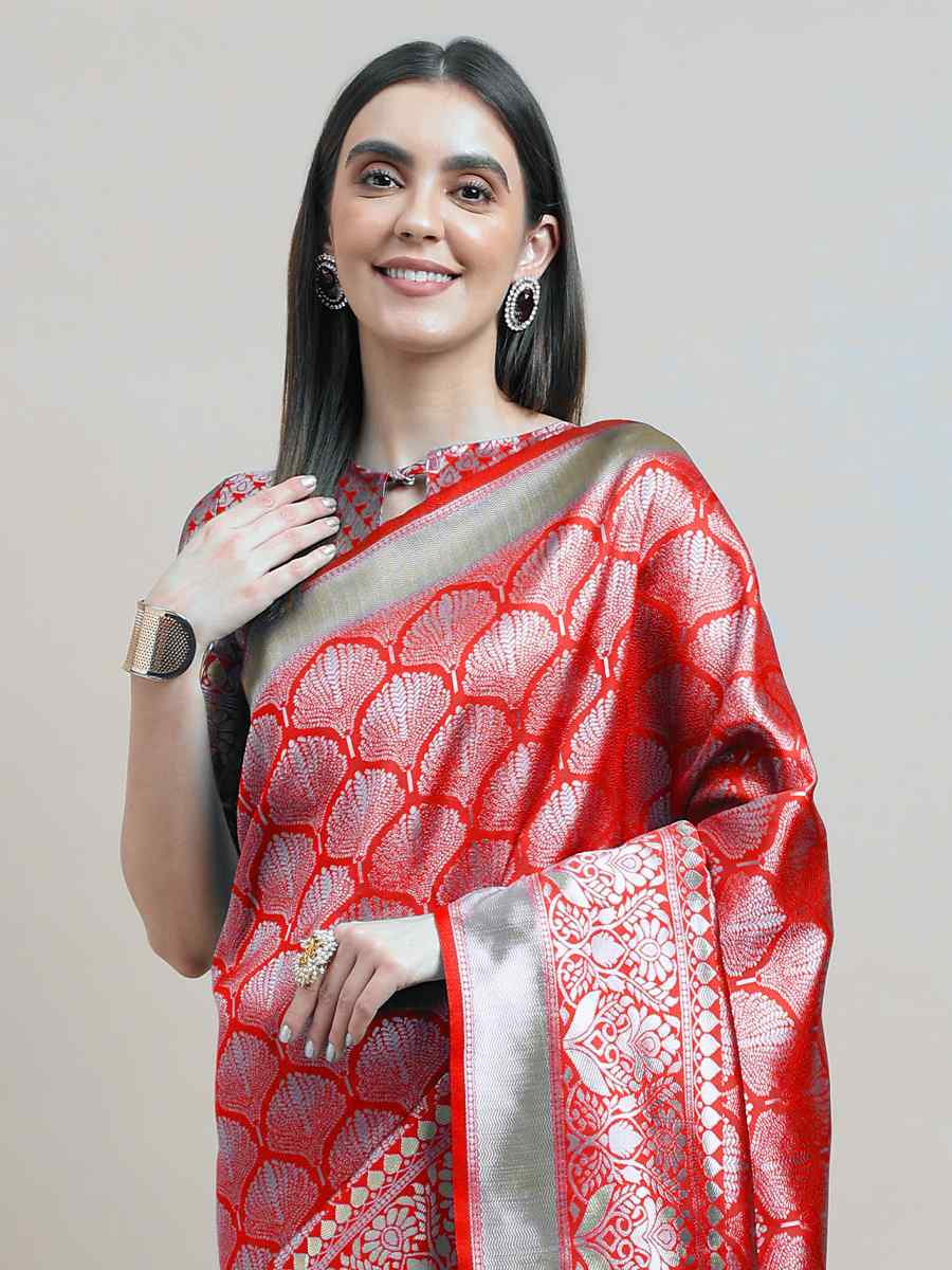 Red Banarasi Silk Handwoven Wedding Festival Heavy Border Saree