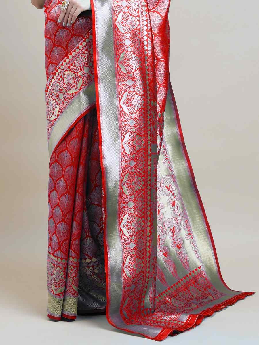 Red Banarasi Silk Handwoven Wedding Festival Heavy Border Saree