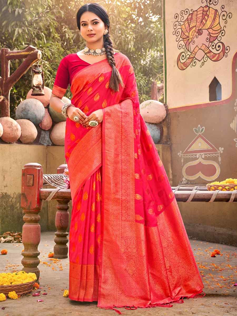 Red Banarasi Silk Handwoven Wedding Festival Heavy Border Saree