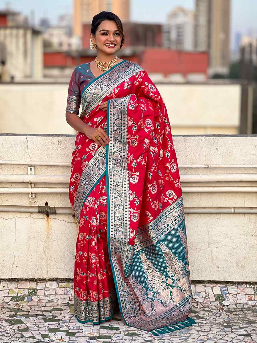 Red Banarasi Silk Handwoven Wedding Festival Heavy Border Saree