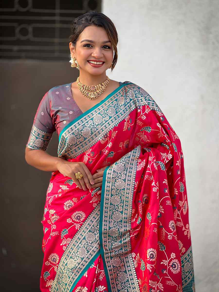 Red Banarasi Silk Handwoven Wedding Festival Heavy Border Saree