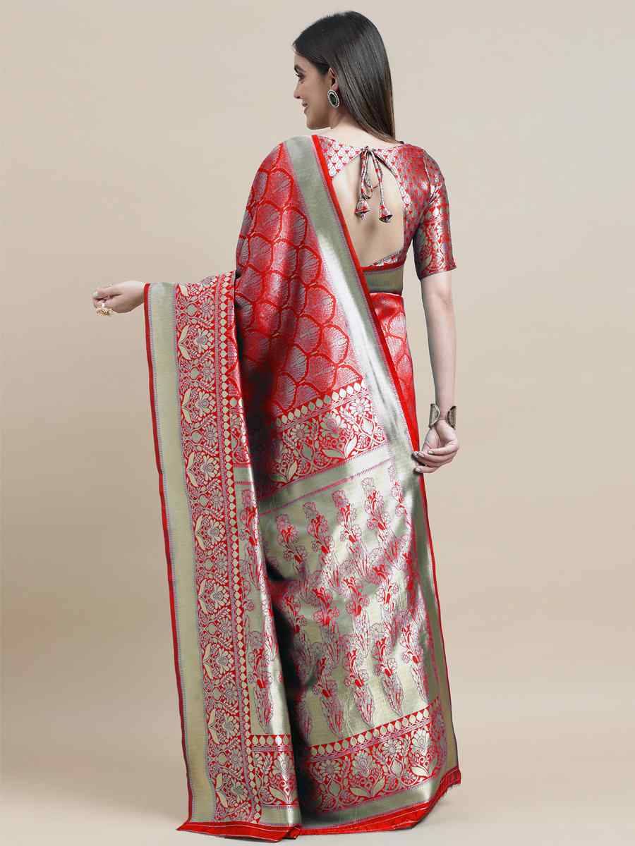 Red Banarasi Silk Handwoven Wedding Festival Heavy Border Saree