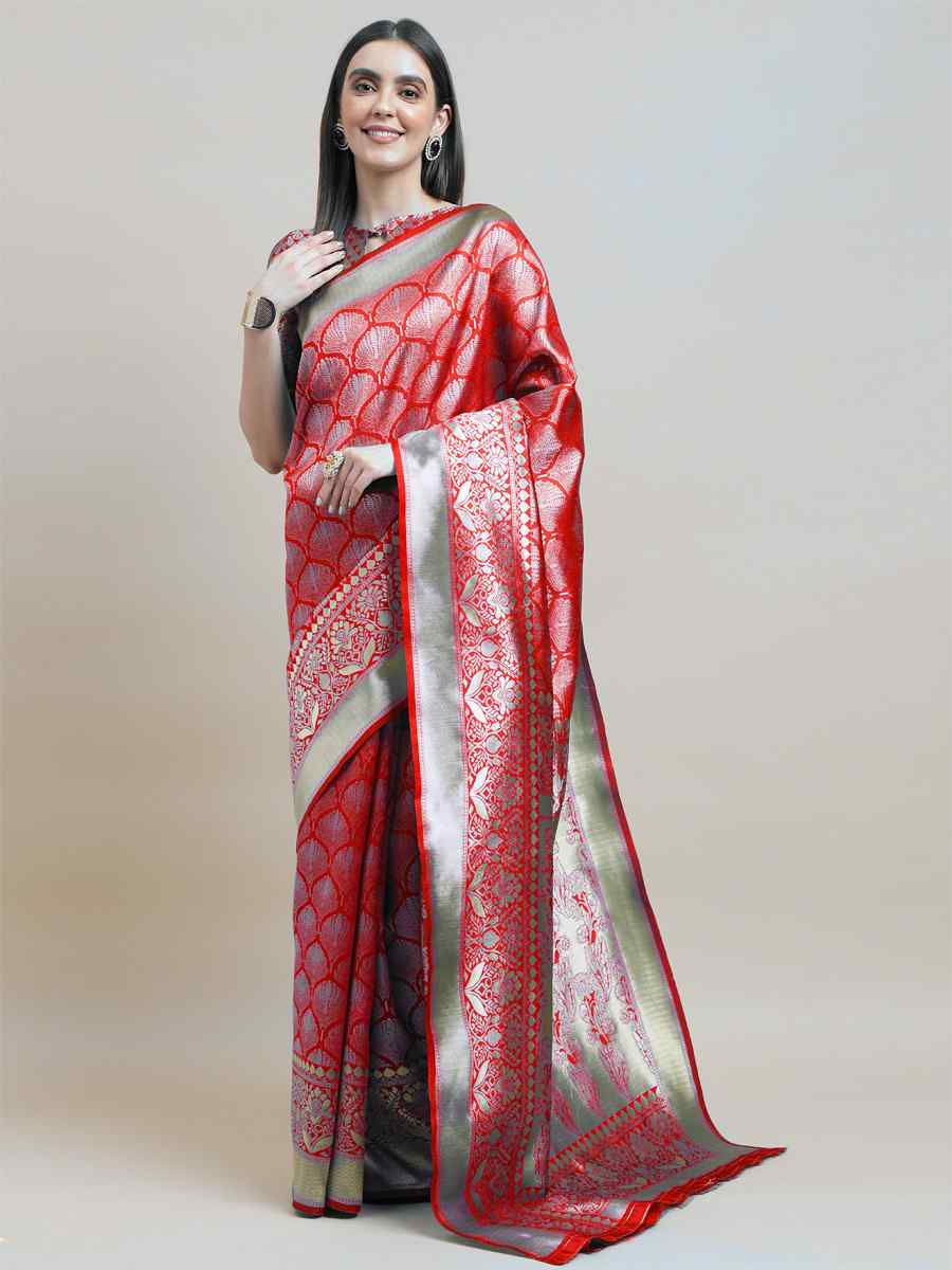 Red Banarasi Silk Handwoven Wedding Festival Heavy Border Saree